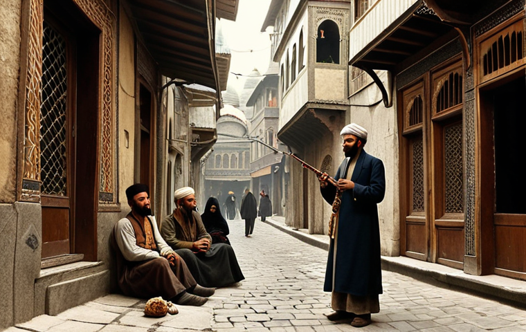 **Osman Hamdi Bey Style, Istanbul Street Scene:** A mysterious, melancholic scene in late 19th-century Istanbul. Feature a snake charmer with a flute in the Grand Bazaar, bathed in warm, dim light. Capture the exotic atmosphere and architectural details of Ottoman-era buildings in the background.