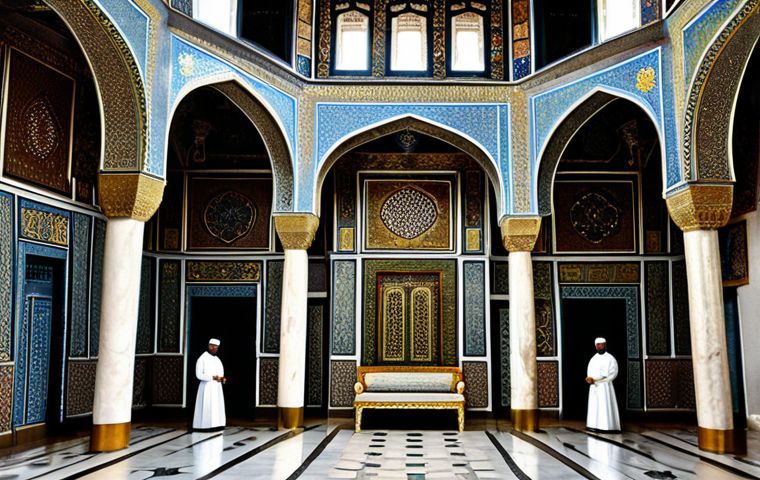 Topkapi Palace Interior**
"A professional photograph of the interior of Topkapi Palace, Istanbul, showcasing the intricate details of the Sultan's Harem. Focus on the ornate decorations, hidden rooms, and historical architecture. Fully clothed figures in modest, historical attire can be included to give a sense of scale and historical context. Safe for work, appropriate content, perfect anatomy, natural proportions, professional, modest, family-friendly."
**