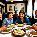 **

"A family-friendly scene in a traditional Turkish lokanta, safe for work.  A group of people are enjoying a meal of manti, fully clothed, appropriate attire.  The table is laden with small plates of meze. Background: a cozy, bustling local restaurant with traditional decor.  Perfect anatomy, correct proportions, professional food photography, high quality, modest setting."

**