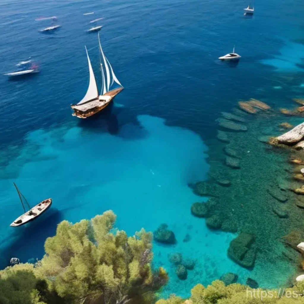 튀르키예의 항구와 해양 문화 - **Prompt:** A serene traditional Turkish gulet sailing gracefully on the shimmering, turquoise water...