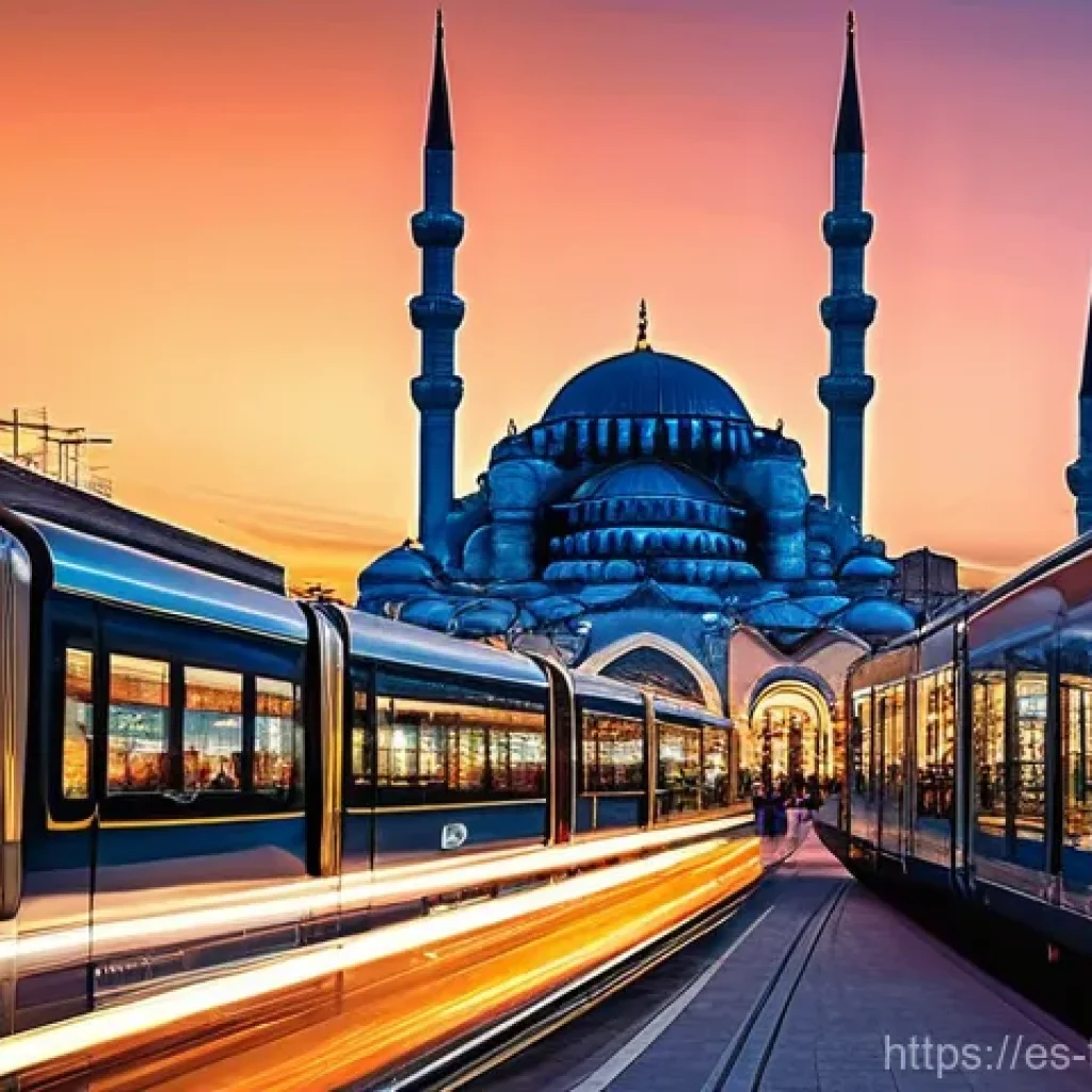 튀르키예의 도시 설계와 건축 혁신 - **Prompt:** "A panoramic view of a bustling, vibrant Turkish metropolis at dusk, where ancient Ottom...