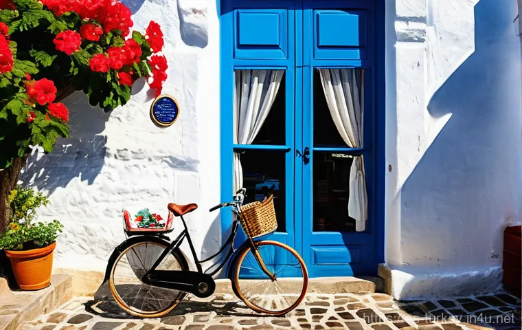 튀르키예 주요 섬 관광 루트 - **Bozcaada Serenity: Cobblestone Streets and Geraniums**
    A picturesque scene in Bozcaada, Turkey...