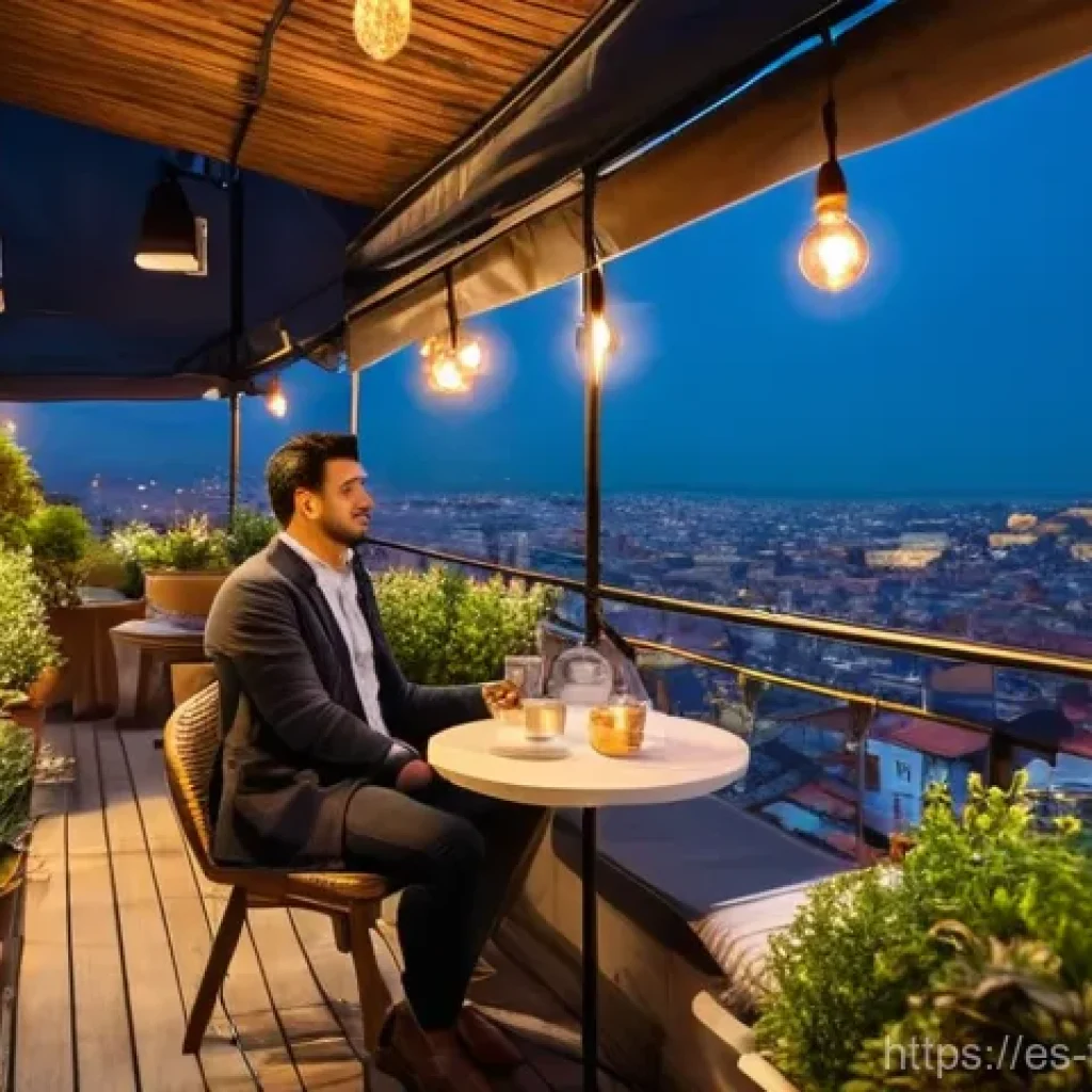 튀르키예 지역별 호텔 가격 비교 - A person, casually dressed in stylish yet comfortable travel attire, sips Turkish tea on a charming,...