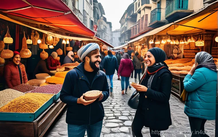 튀르키예에서의 단체 여행 가이드 - **A vibrant scene of a diverse group of friends, dressed in casual, comfortable travel attire, enthu...