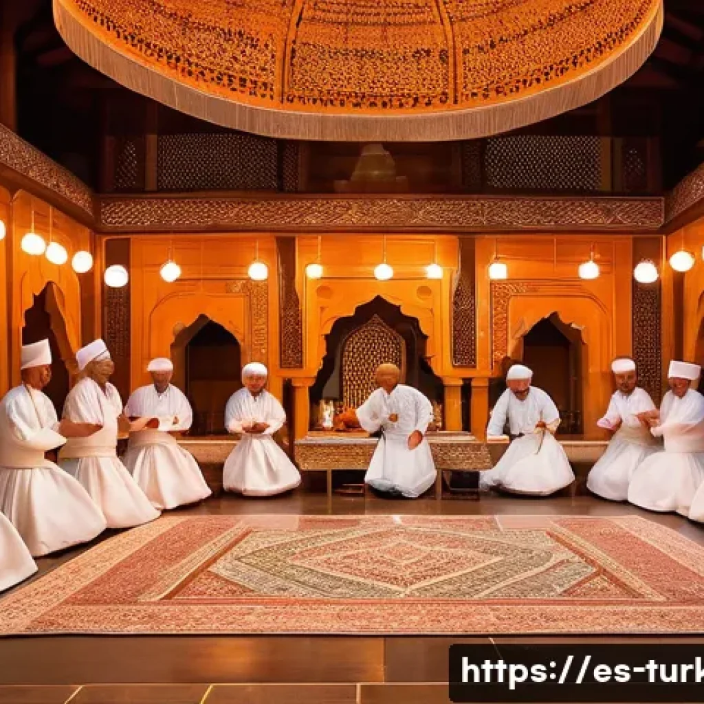 튀르키예 주요 다큐멘터리 추천 - A vivid scene of Whirling Dervishes performing the Sema ceremony at sunset in a traditional Turkish ...