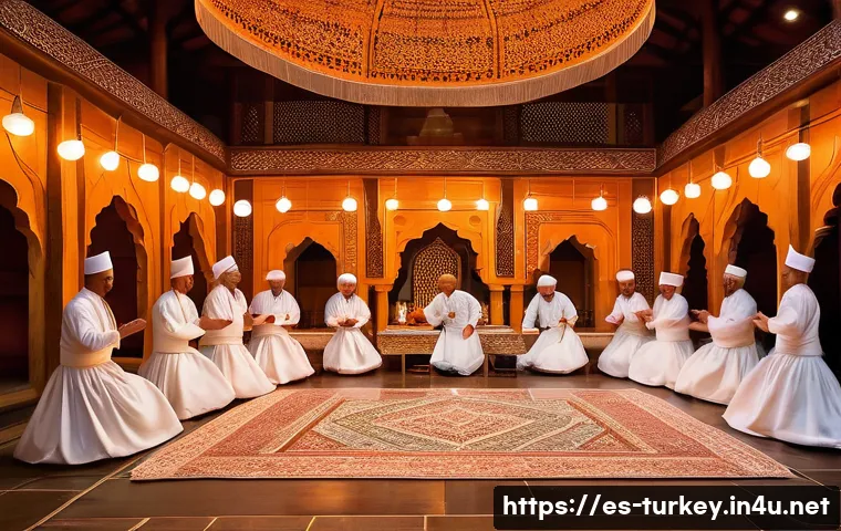 튀르키예 주요 다큐멘터리 추천 - A vivid scene of Whirling Dervishes performing the Sema ceremony at sunset in a traditional Turkish ...
