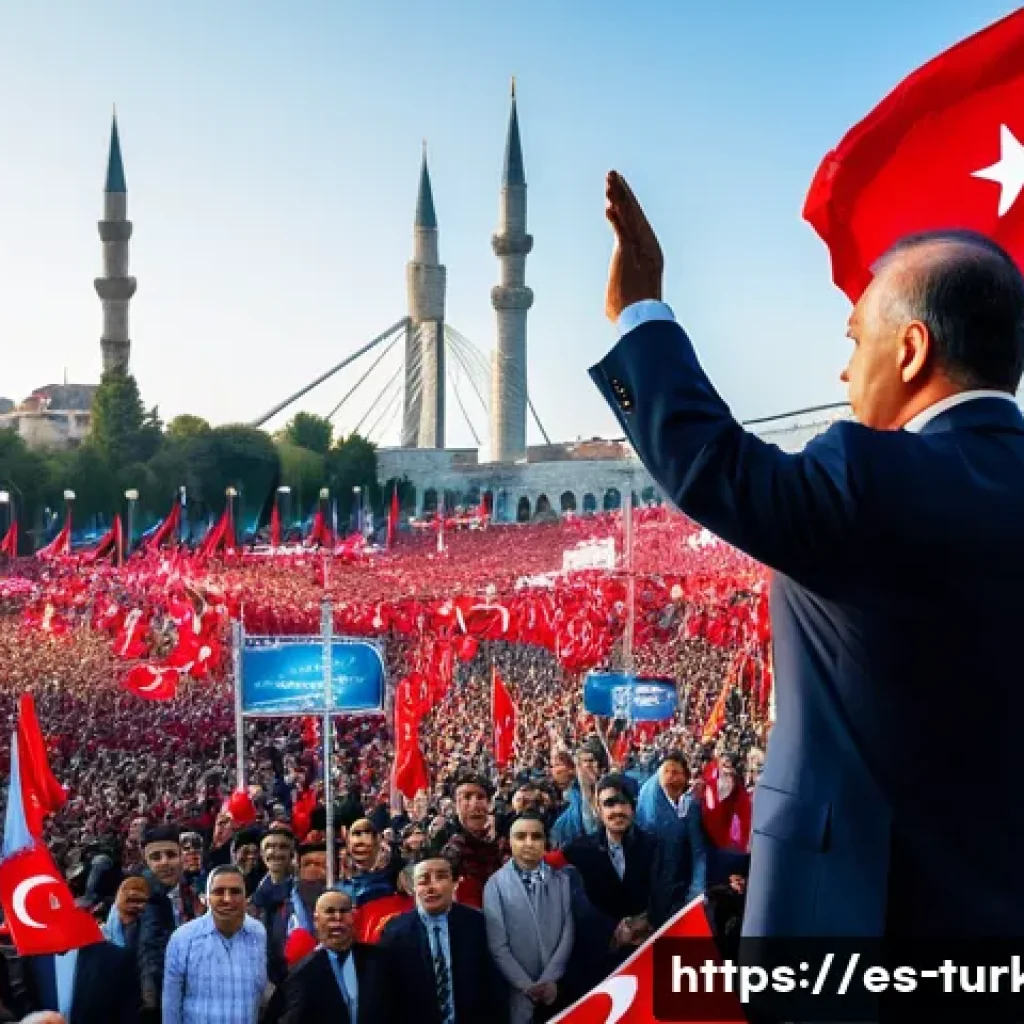 튀르키예의 정치적 인물과 영향 - A powerful charismatic political leader delivering a passionate speech at a large outdoor rally in I...