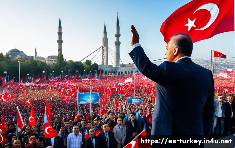 튀르키예의 정치적 인물과 영향 - A powerful charismatic political leader delivering a passionate speech at a large outdoor rally in I...