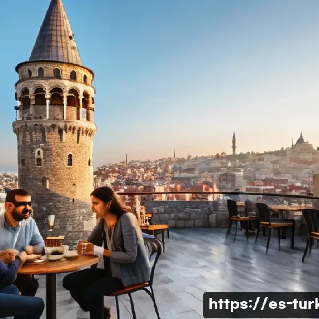튀르키예 갈라타 타워 전망대 - A detailed, photorealistic image of the historic Galata Tower in Istanbul at golden hour, showcasing...
