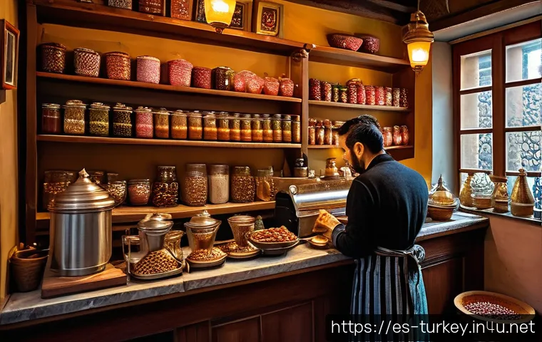 튀르키예 도심 속 히든 카페 - A cozy, traditional Turkish caf&eacute; nestled in a quiet cobblestone alley of Istanbul, featuring worn wo...