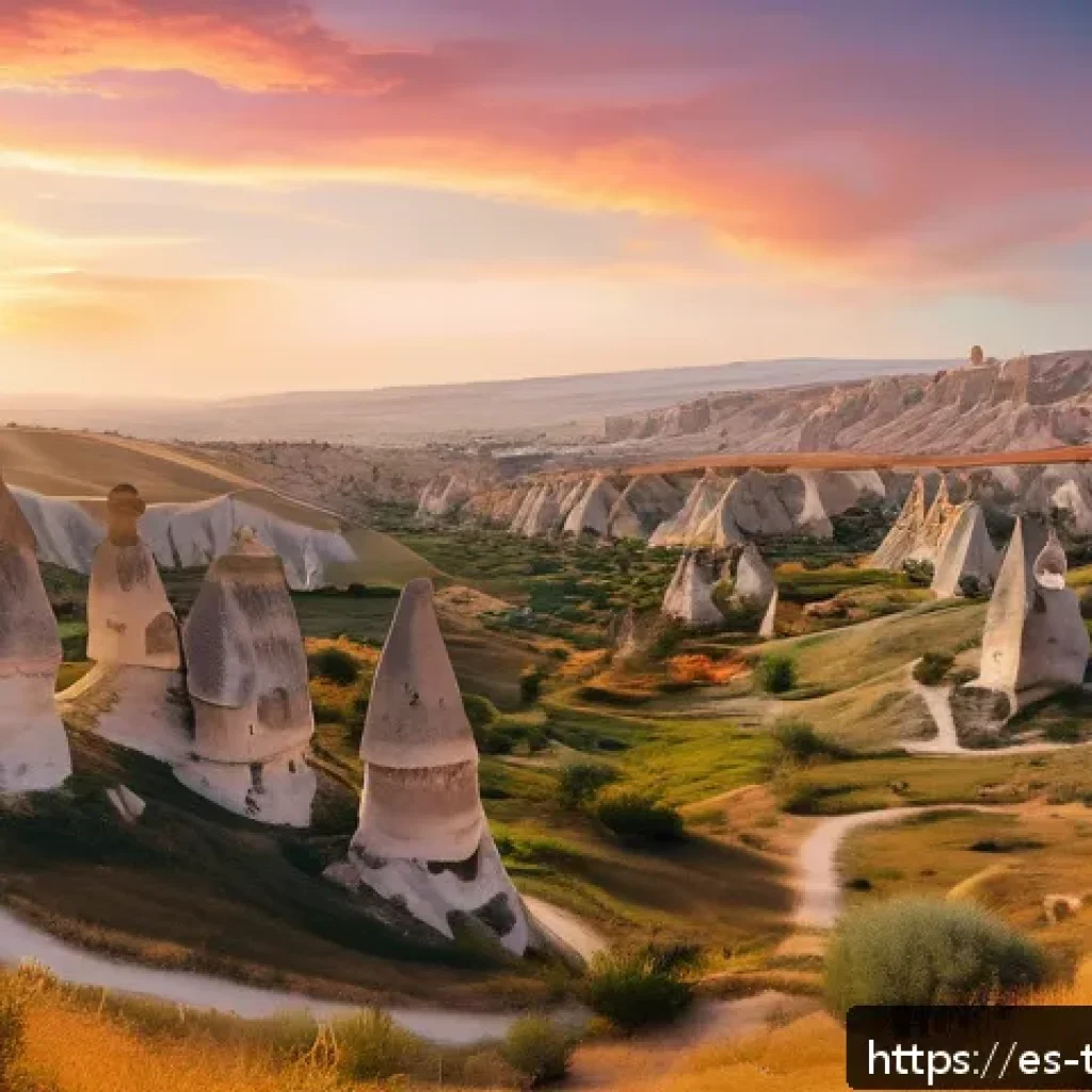 튀르키예의 주요 도보 관광지 - A breathtaking panoramic view of Cappadocia's surreal landscape at sunrise, featuring iconic fairy c...