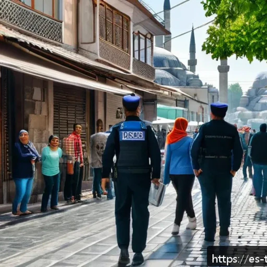 튀르키예 주요 관광지 안전 가이드 - A bustling street scene in Istanbul’s Sultanahmet district during daylight, featuring tourists and l...