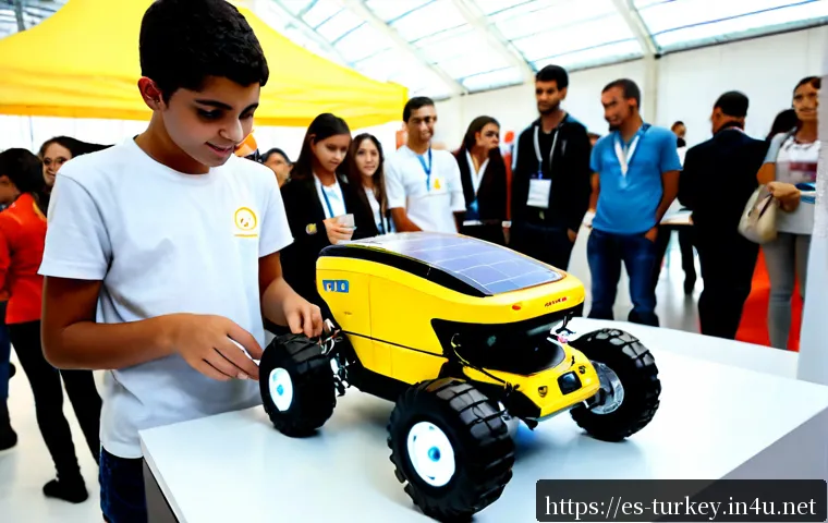 튀르키예 과학 기술 박람회 - Photorealistic international science and technology fair in a modern Istanbul exhibition hall, Turki...